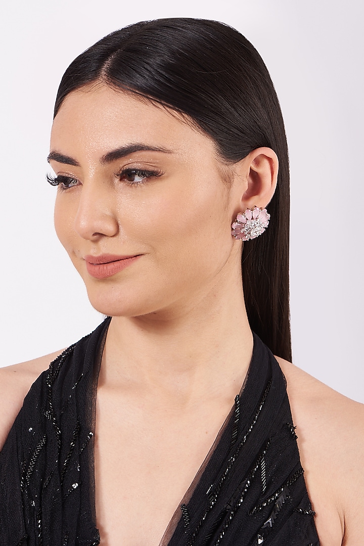 White Finish Floral Stud Earrings by House Of Aesha