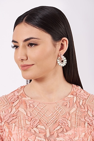 Two Toned Finish Earrings With Turquoise Stones by House Of Aesha