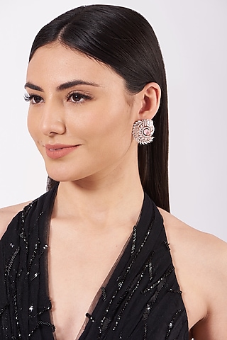 White Finish Synthetic Stone Earrings by House Of Aesha