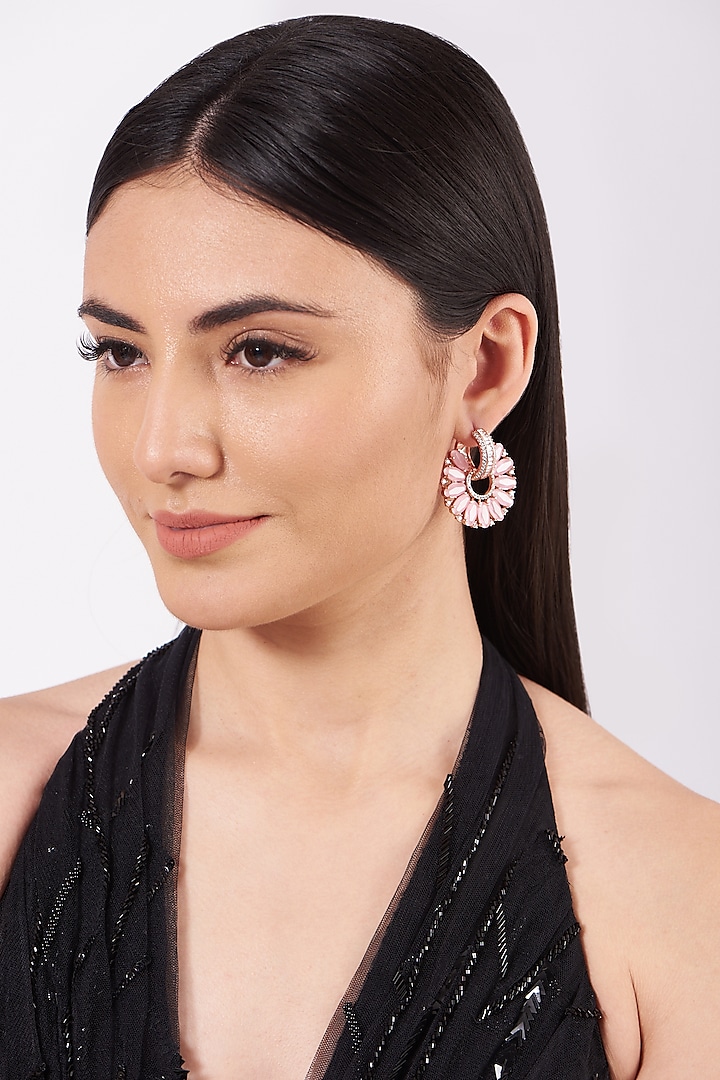 Two Toned Finish Pink Synthetic Stone Earrings by House Of Aesha