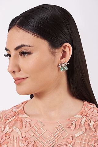 White Finish Zircon Stud Earrings by House Of Aesha