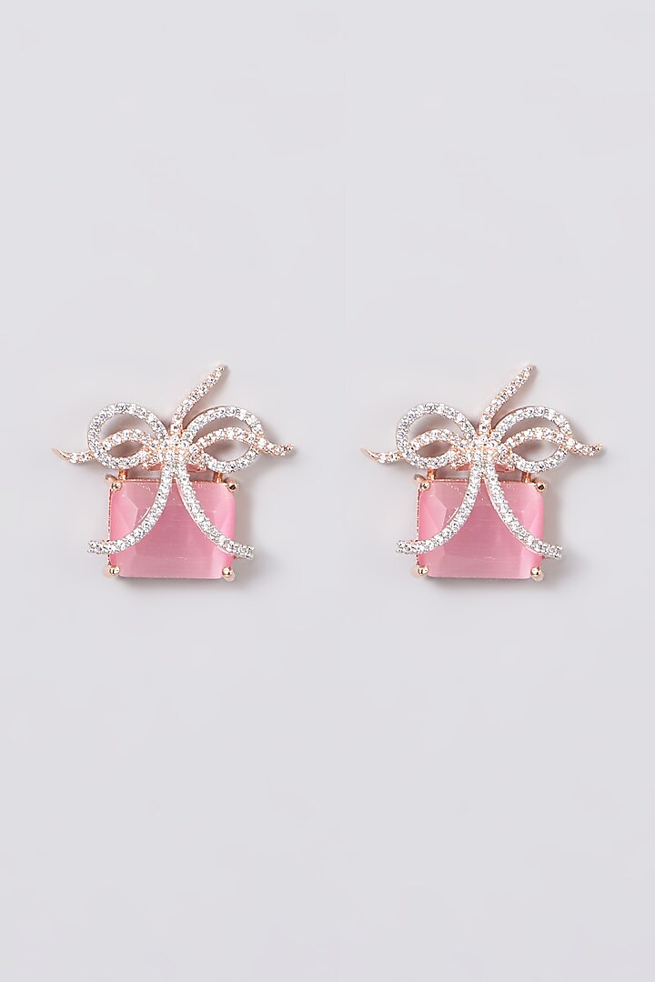 White Finish Stud Earrings With Zircons by House Of Aesha at Pernia's Pop Up Shop