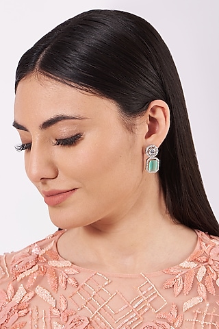 White Finish Cubic Jade Earrings by House Of Aesha