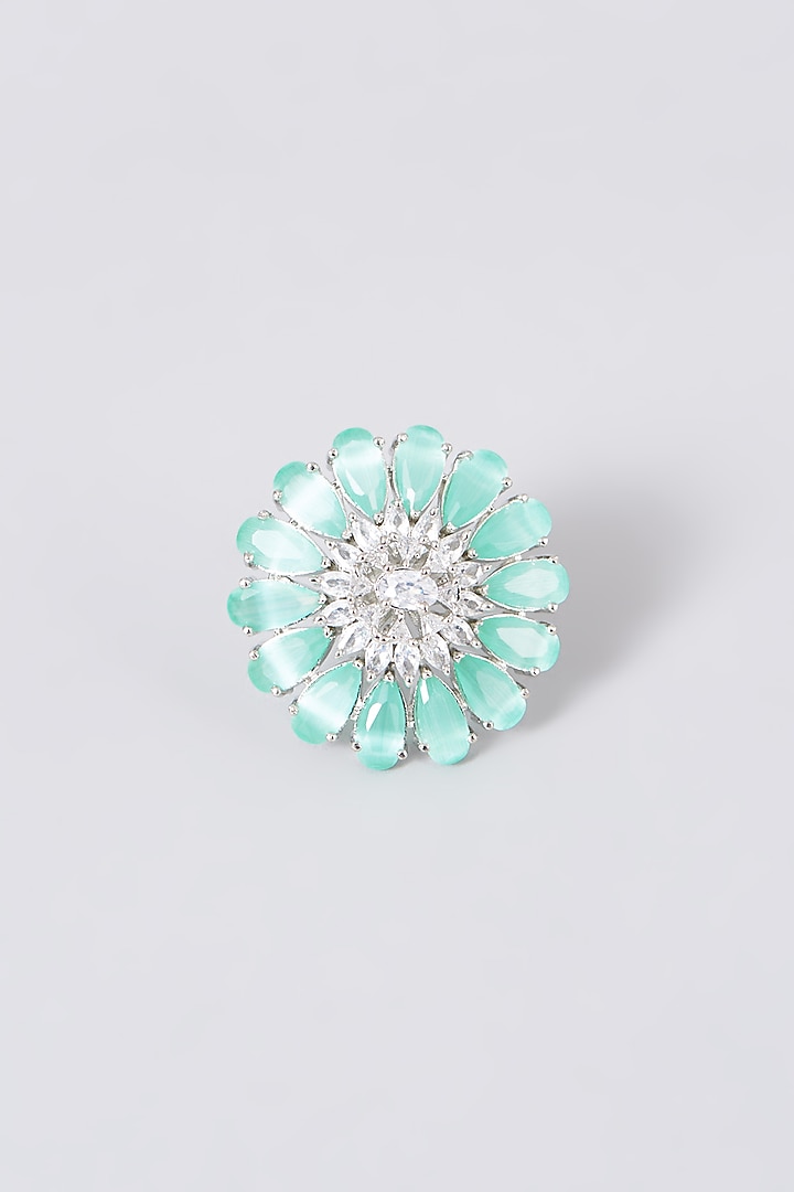 White Finish Floral Ring With Turquoise Stones by House Of Aesha at Pernia's Pop Up Shop