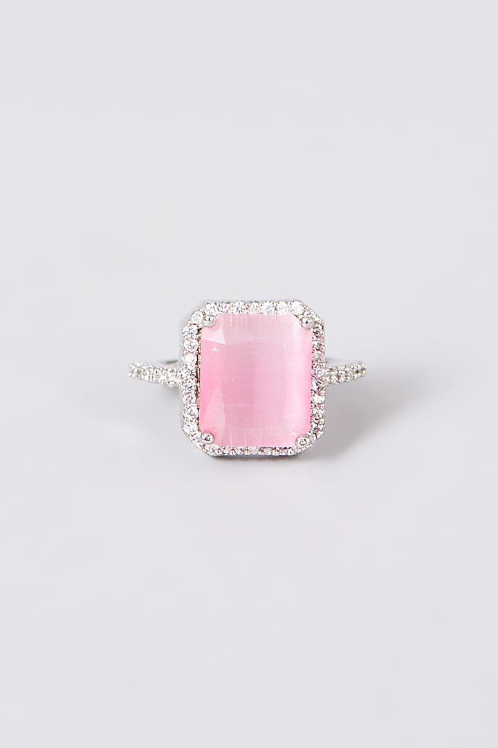 White Finish Ring With Pink Stone by House Of Aesha at Pernia's Pop Up Shop