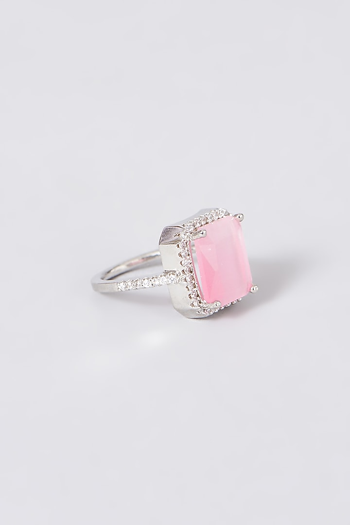 White Finish Ring With Pink Stone by House Of Aesha at Pernia's Pop Up Shop