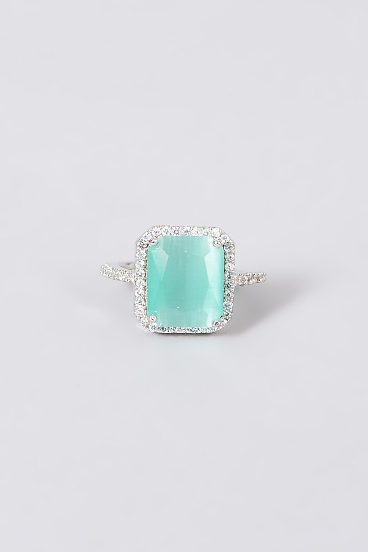 White Finish Ring With Turquoise Stone by House Of Aesha at Pernia's Pop Up Shop