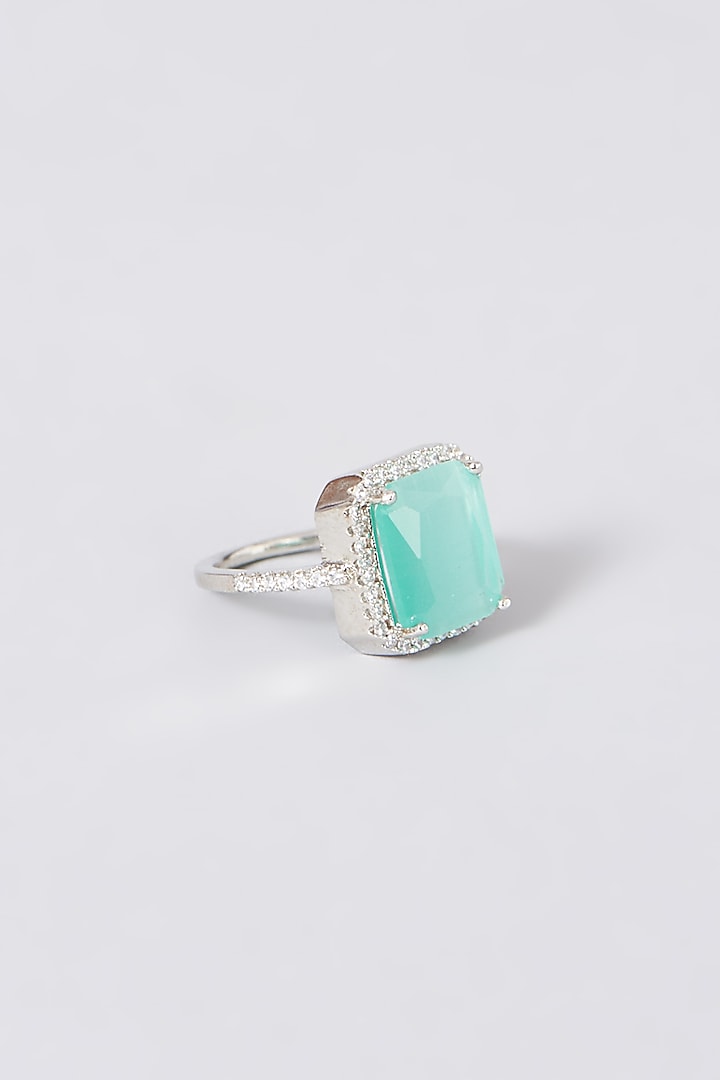 White Finish Ring With Turquoise Stone by House Of Aesha at Pernia's Pop Up Shop