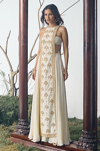 Ivory Chiffon Sharara Set by House of arshiyaa