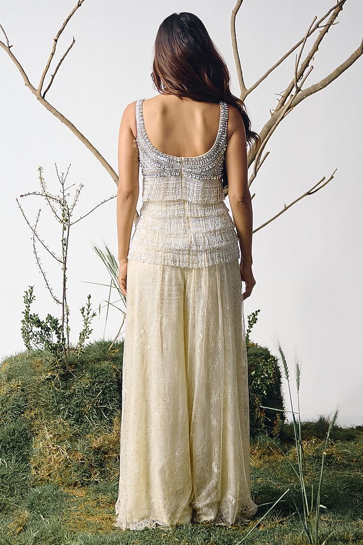 Ivory Chantilly Lace Bridal Sharara Set by House of arshiyaa at Pernia's Pop Up Shop