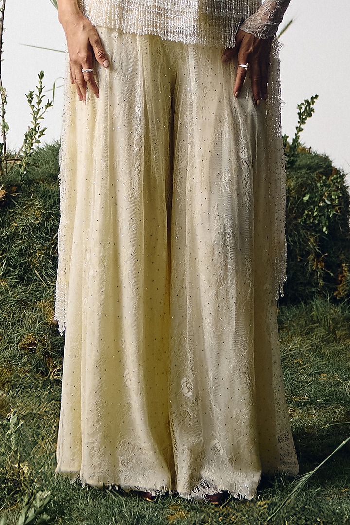 Ivory Chantilly Lace Bridal Sharara Set by House of arshiyaa at Pernia's Pop Up Shop