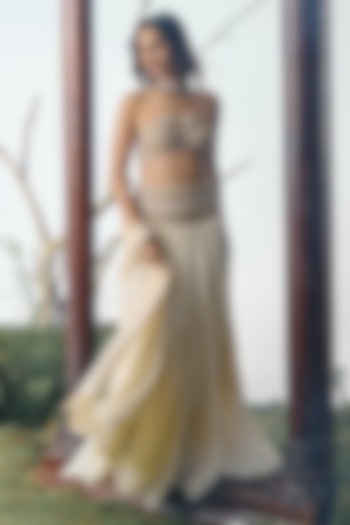 Ivory Chiffon Sequin Embellished Wedding Lehenga Set by House of arshiyaa at Pernia's Pop Up Shop