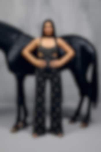 Black Raw Silk Sequin Work Jumpsuit With Dupatta by House of arshiyaa at Pernia's Pop Up Shop