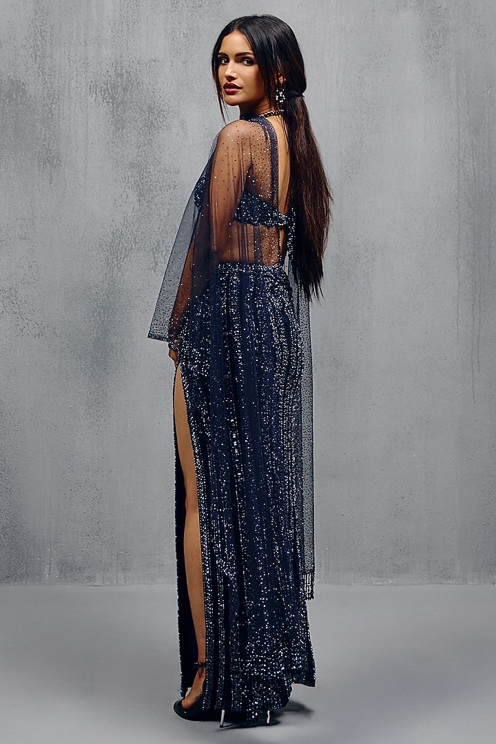Royal Blue Butterfly Net Embellished Wedding Lehenga Set by House of arshiyaa at Pernia's Pop Up Shop