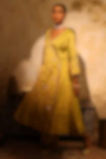 Pista Green Tissue Sequin Embroidered Angrakha Kurta Set by HOUSE OF AAS at Pernia's Pop Up Shop