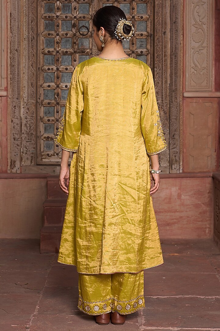 Pista Green Tissue Sequin Embroidered Angrakha Kurta Set by HOUSE OF AAS at Pernia's Pop Up Shop