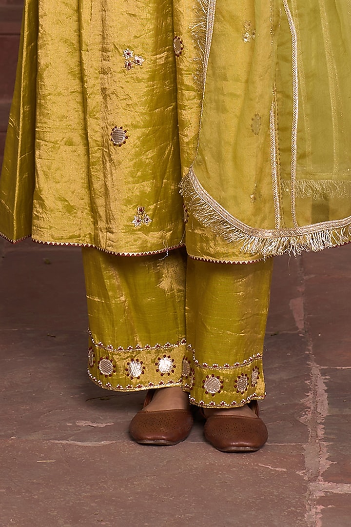 Pista Green Tissue Sequin Embroidered Angrakha Kurta Set by HOUSE OF AAS at Pernia's Pop Up Shop