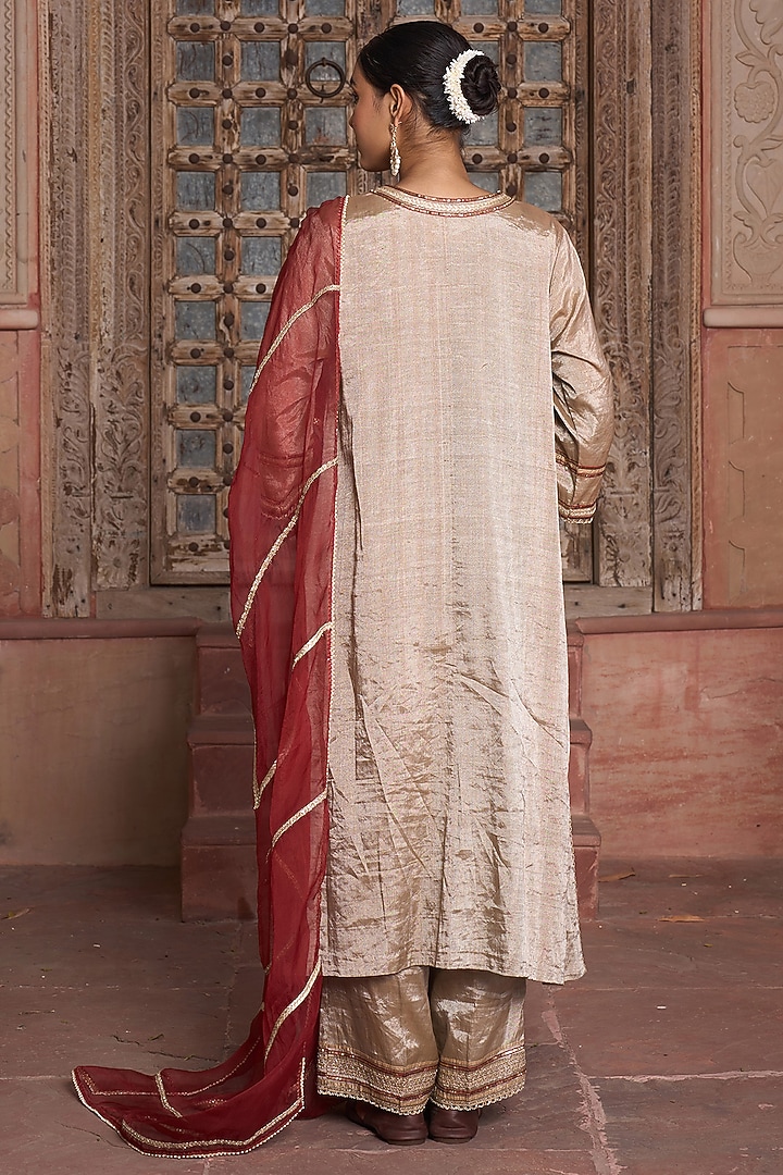 Silver Tissue Sequin Embroidered Angrakha Kurta Set by HOUSE OF AAS at Pernia's Pop Up Shop