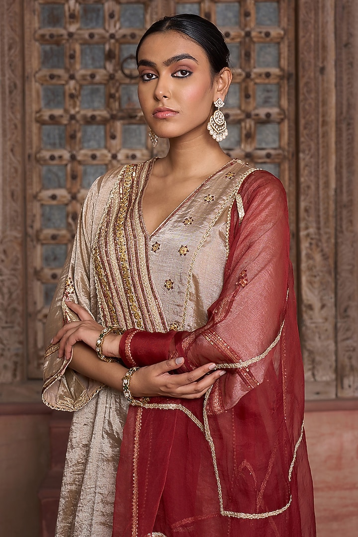 Silver Tissue Sequin Embroidered Angrakha Kurta Set by HOUSE OF AAS at Pernia's Pop Up Shop