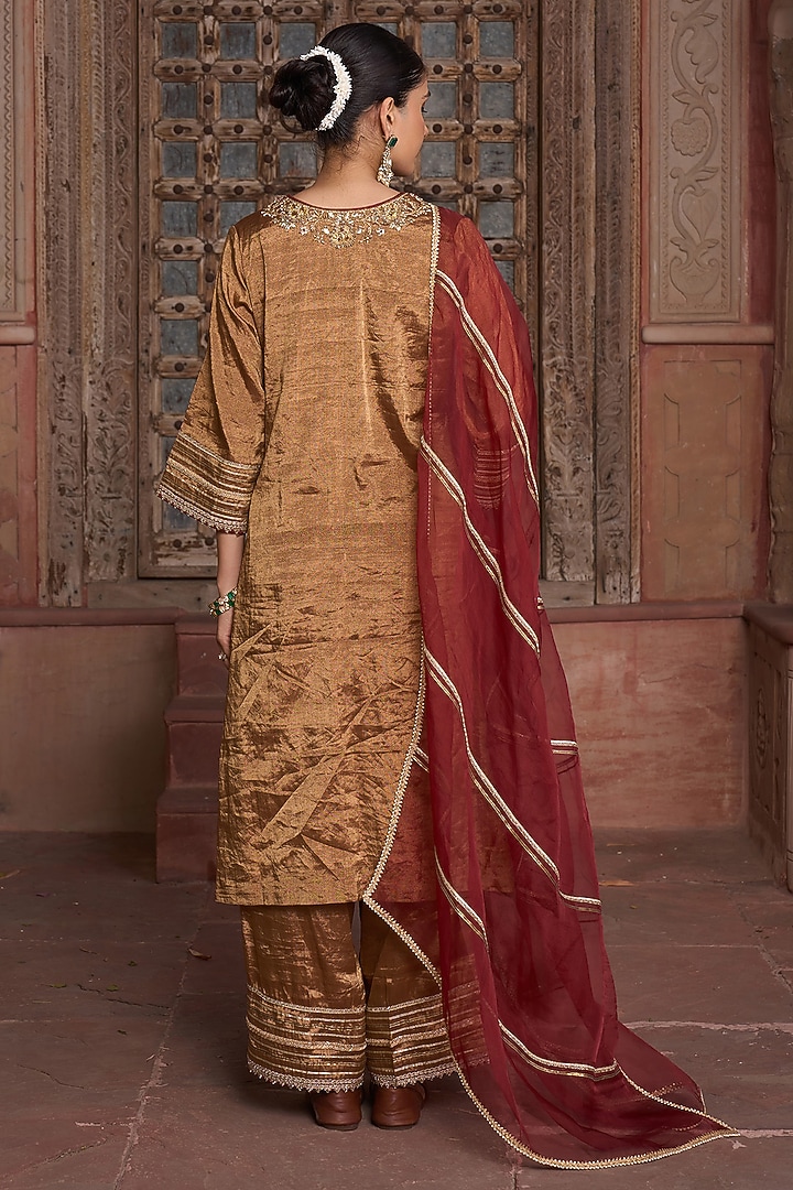 Antique Gold Tissue Sequin Embroidered Angrakha Kurta Set by HOUSE OF AAS at Pernia's Pop Up Shop