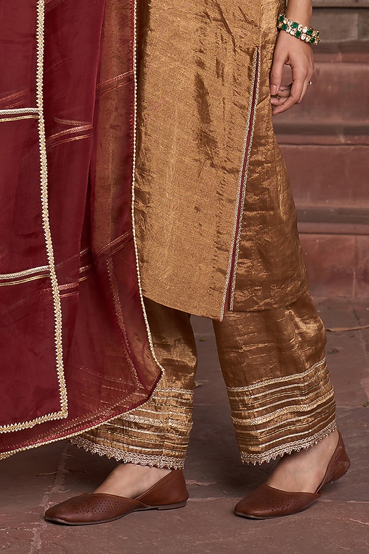 Antique Gold Tissue Sequin Embroidered Angrakha Kurta Set by HOUSE OF AAS at Pernia's Pop Up Shop