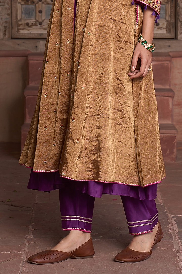 Antique Gold Tissue Mirror Embroidered Kurta Set by HOUSE OF AAS at Pernia's Pop Up Shop