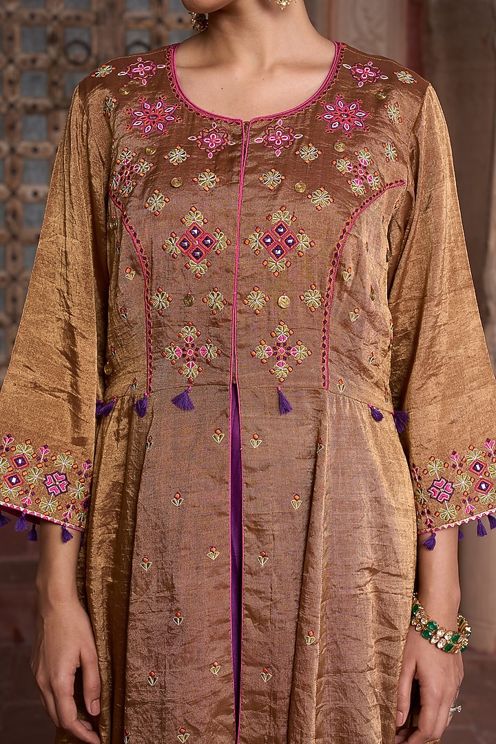 Antique Gold Tissue Mirror Embroidered Kurta Set by HOUSE OF AAS at Pernia's Pop Up Shop