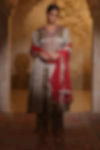 Antique Silver Tissue Silk Thread Embroidered Kurta Set by HOUSE OF AAS at Pernia's Pop Up Shop