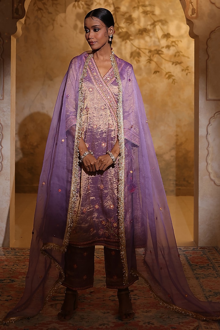 Lavender Tissue Thread & Zari Embroidered Kurta Set by HOUSE OF AAS at Pernia's Pop Up Shop