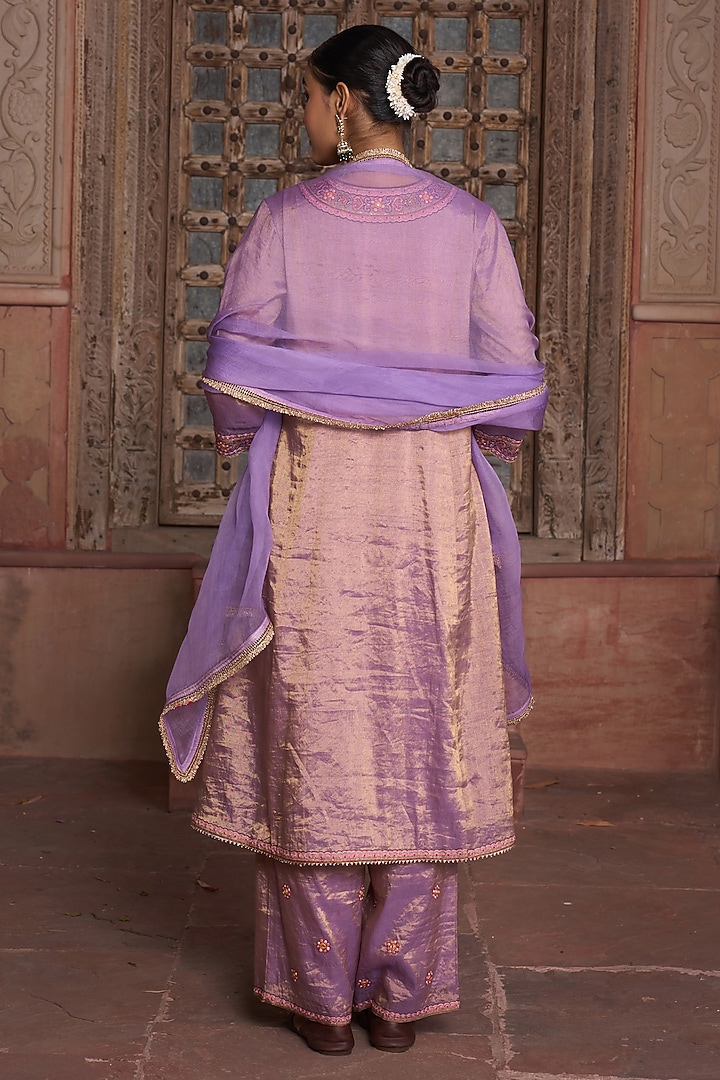Lavender Tissue Thread & Zari Embroidered Kurta Set by HOUSE OF AAS at Pernia's Pop Up Shop