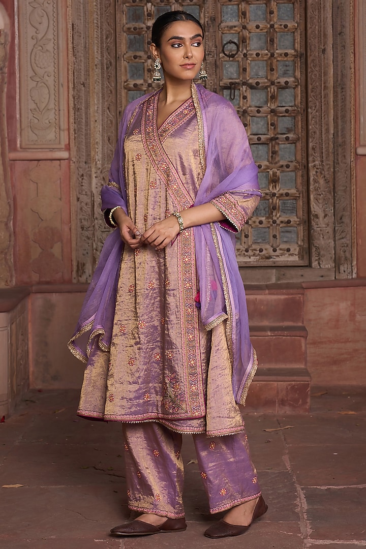 Lavender Tissue Thread & Zari Embroidered Kurta Set by HOUSE OF AAS at Pernia's Pop Up Shop