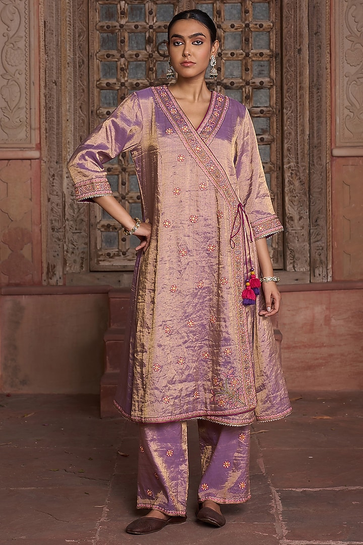 Lavender Tissue Thread & Zari Embroidered Kurta Set by HOUSE OF AAS at Pernia's Pop Up Shop