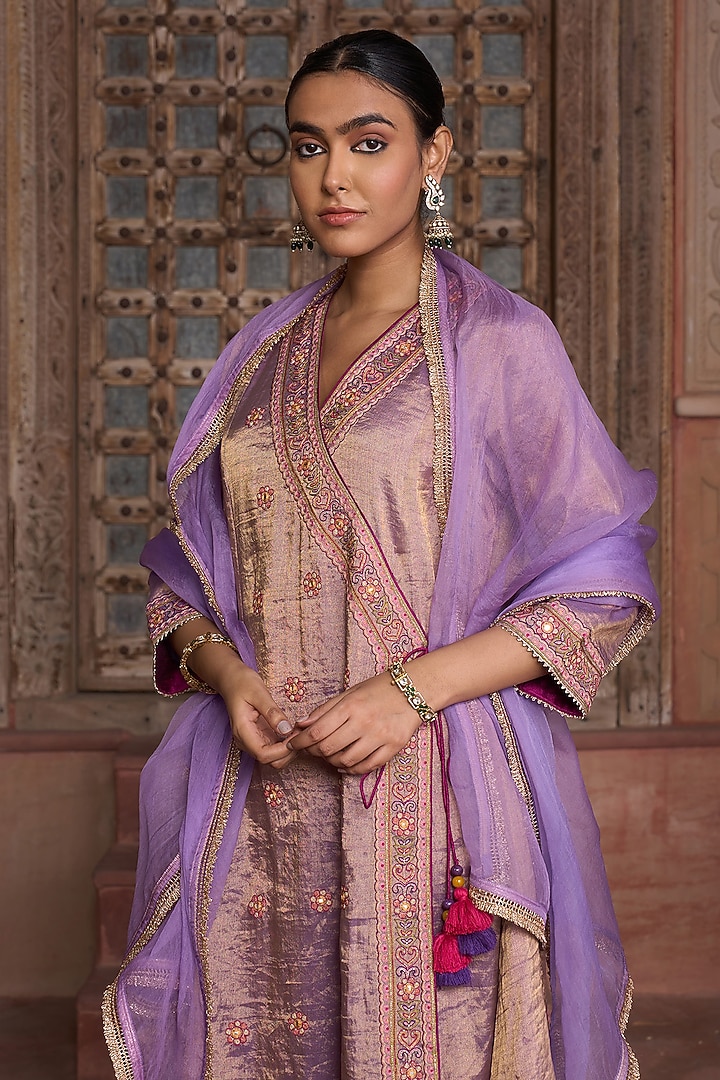 Lavender Tissue Thread & Zari Embroidered Kurta Set by HOUSE OF AAS at Pernia's Pop Up Shop