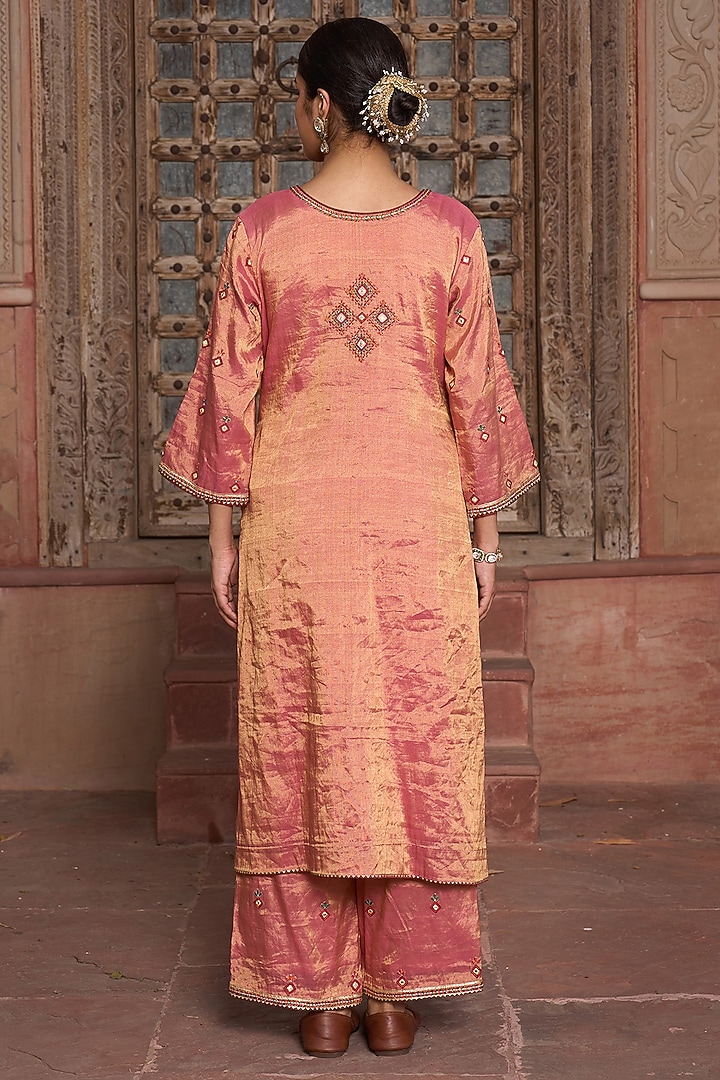 Pink Tissue Silk Thread Embroidered Kurta Set by HOUSE OF AAS at Pernia's Pop Up Shop