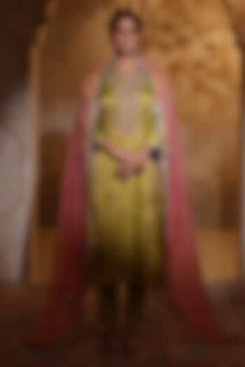 Pista Green Tissue Silk Thread Embroidered Kurta Set by HOUSE OF AAS at Pernia's Pop Up Shop