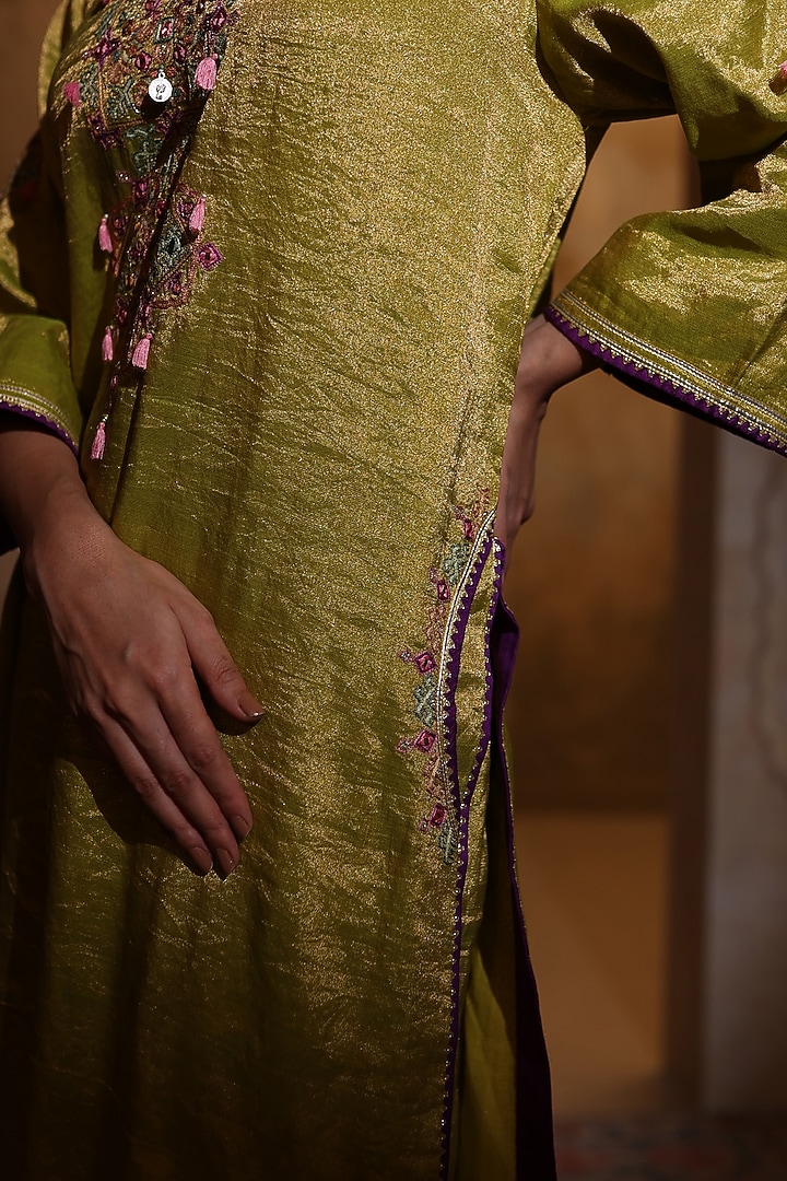 Pista Green Tissue Silk Thread Embroidered Kurta Set by HOUSE OF AAS at Pernia's Pop Up Shop