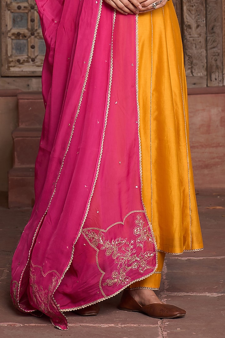 Orange Silk Chanderi Zari Hand Embroidered Kurta Set by HOUSE OF AAS at Pernia's Pop Up Shop