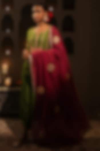 Mehendi Green Silk Chanderi Zari Hand Embroidered Kurta Set by HOUSE OF AAS at Pernia's Pop Up Shop