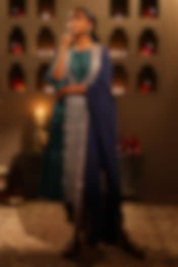 Turquoise Blue Chanderi Aari Embroidered Kurta Set by HOUSE OF AAS at Pernia's Pop Up Shop