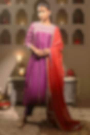 Purple Chanderi Aari Embroidered Kurta Set by HOUSE OF AAS at Pernia's Pop Up Shop