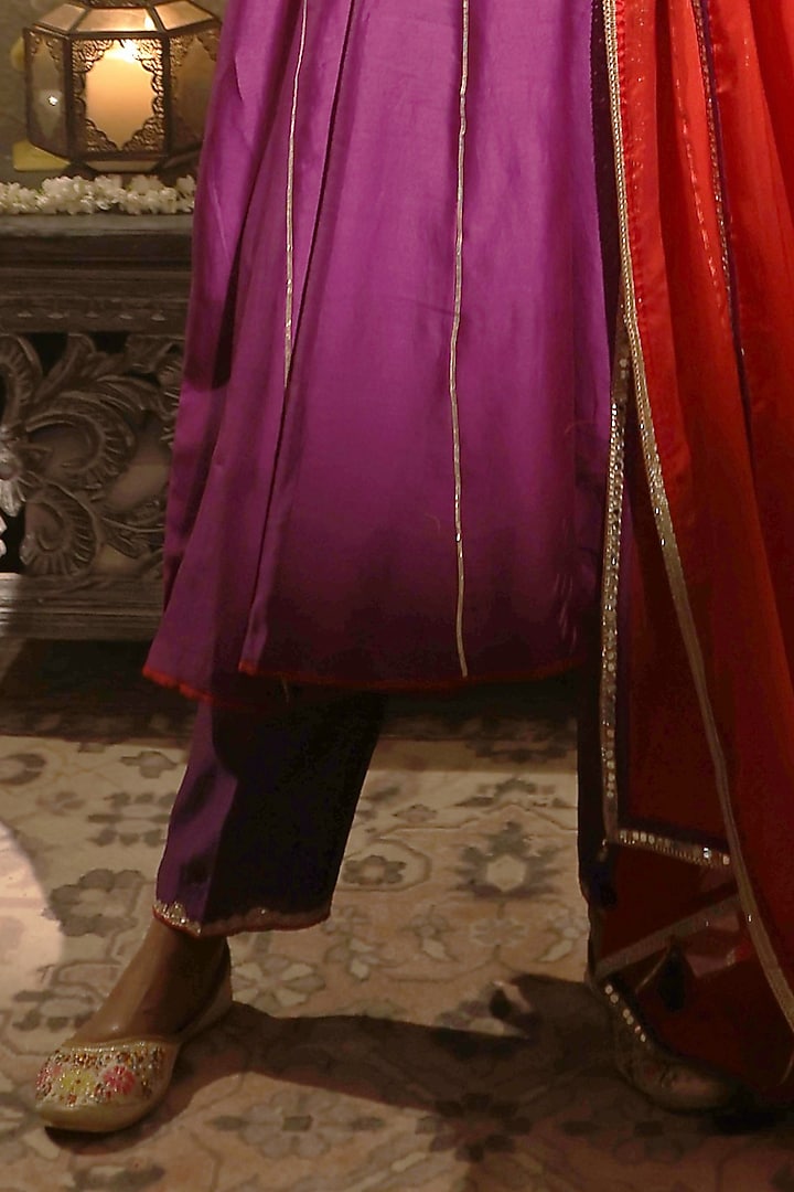 Purple Chanderi Aari Embroidered Kurta Set by HOUSE OF AAS at Pernia's Pop Up Shop
