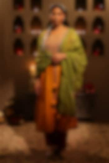 Orange Chanderi Aari Embroidered Straight Kurta Set by HOUSE OF AAS at Pernia's Pop Up Shop