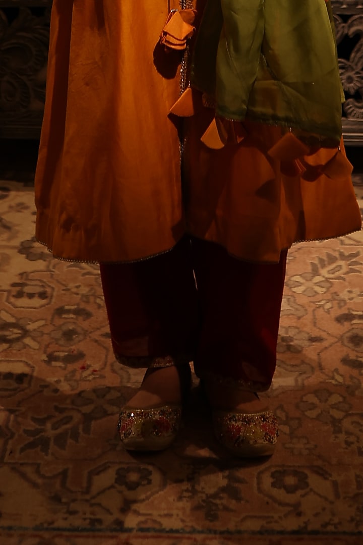 Orange Chanderi Aari Embroidered Straight Kurta Set by HOUSE OF AAS at Pernia's Pop Up Shop