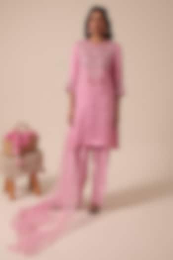 Pink Pure Organza Thread Embroidered Kurta Set by HOUSE OF AAS at Pernia's Pop Up Shop