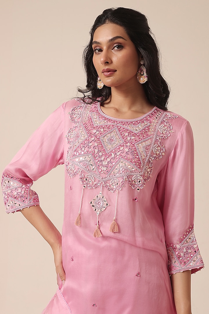 Pink Pure Organza Thread Embroidered Kurta Set by HOUSE OF AAS at Pernia's Pop Up Shop