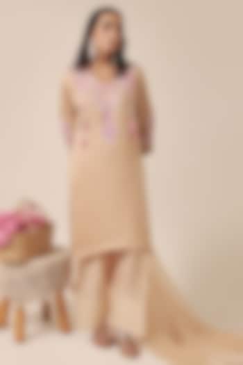 Beige Pure Organza Thread Embroidered Kurta Set by HOUSE OF AAS at Pernia's Pop Up Shop