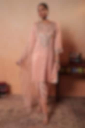 Peach Tissue Stripe Gota Hand Embroidered Kurta Set by HOUSE OF AAS at Pernia's Pop Up Shop