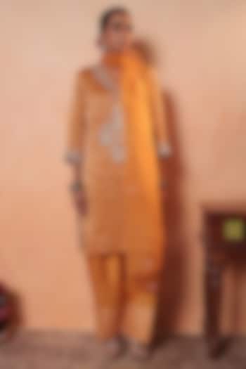 Orange Tissue Stripe Gota Hand Embroidered Kurta Set by HOUSE OF AAS at Pernia's Pop Up Shop