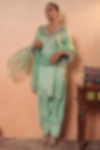 Aqua Tissue Stripe Gota Hand Embroidered Kurta Set by HOUSE OF AAS at Pernia's Pop Up Shop