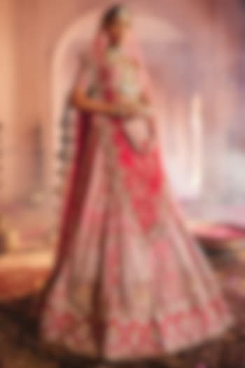 Rose Pink & Raspberry Raw Silk Zardosi Embroidered Bridal Bridal Lehenga Set by HOUSE OF AYRA at Pernia's Pop Up Shop
